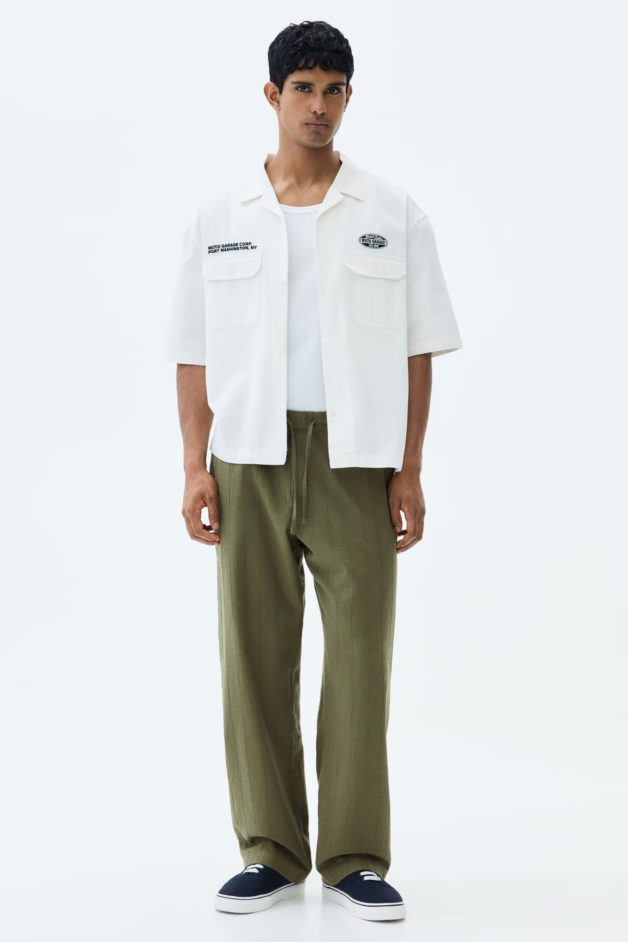 Look 05 — Linen camp shirt & olive trouser